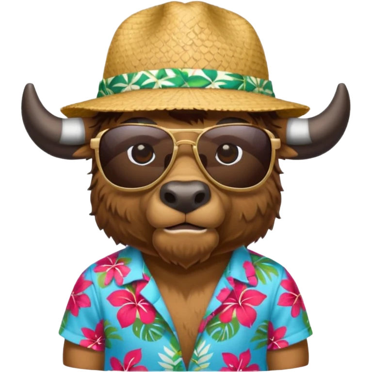 Bison with a Hawai shirt sunglases and a hat  emoji