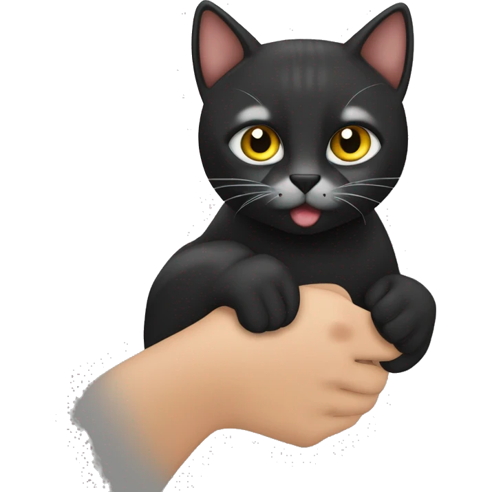 Девушка с черным котиком на руках у котика желтые глаза emoji