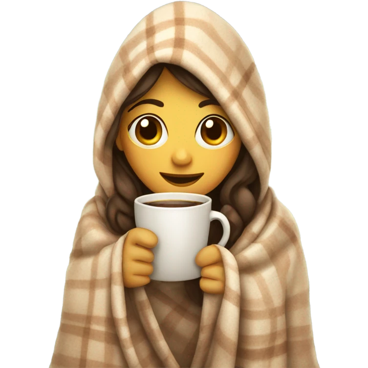 A girl who drinks coffee in a cozy blanket emoji