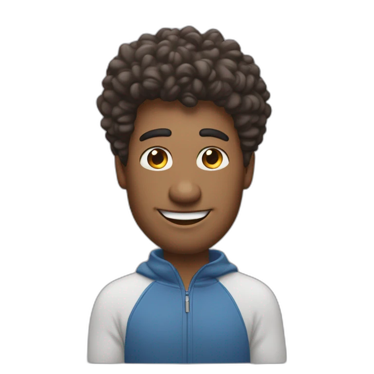 un homme avec cheveux bouclé qui porte un AirPods emoji