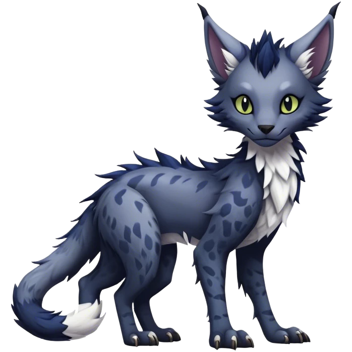 Kawaii dark edgy fantasy feline-vernid-sergal-fursona animal creature with a tufted tail full body with intricate markings.   emoji