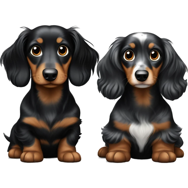 Two Tri Black Merle long haired Dachshunds together emoji