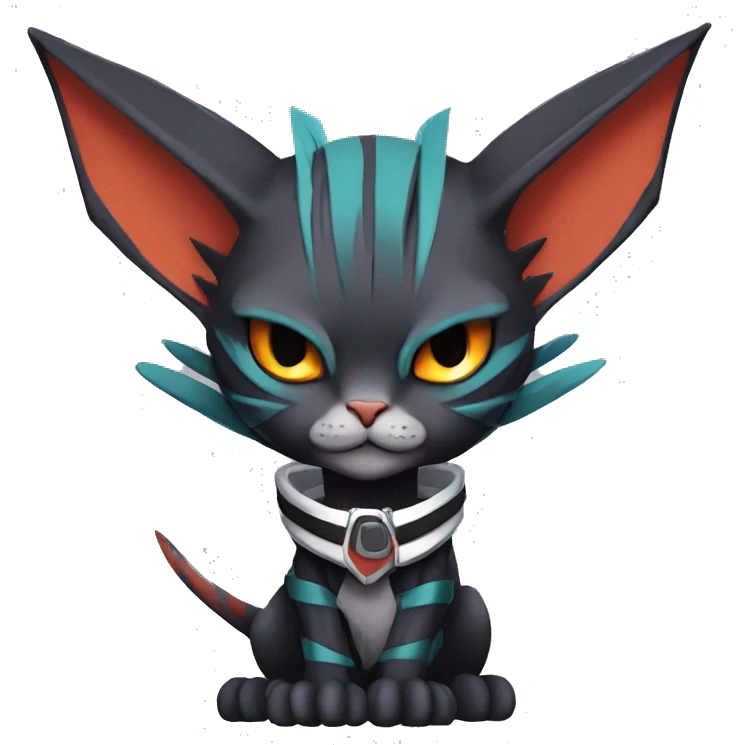 Cool Anthro Noivern-Litten-Sphynx-Pokémon with edgy stripes collar punk techwear Full Body emoji