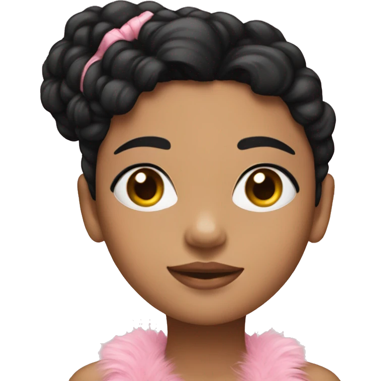 Young girl with black hair and pink boa emoji