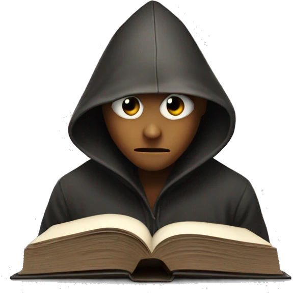 hooded mystery person behind a book emoji