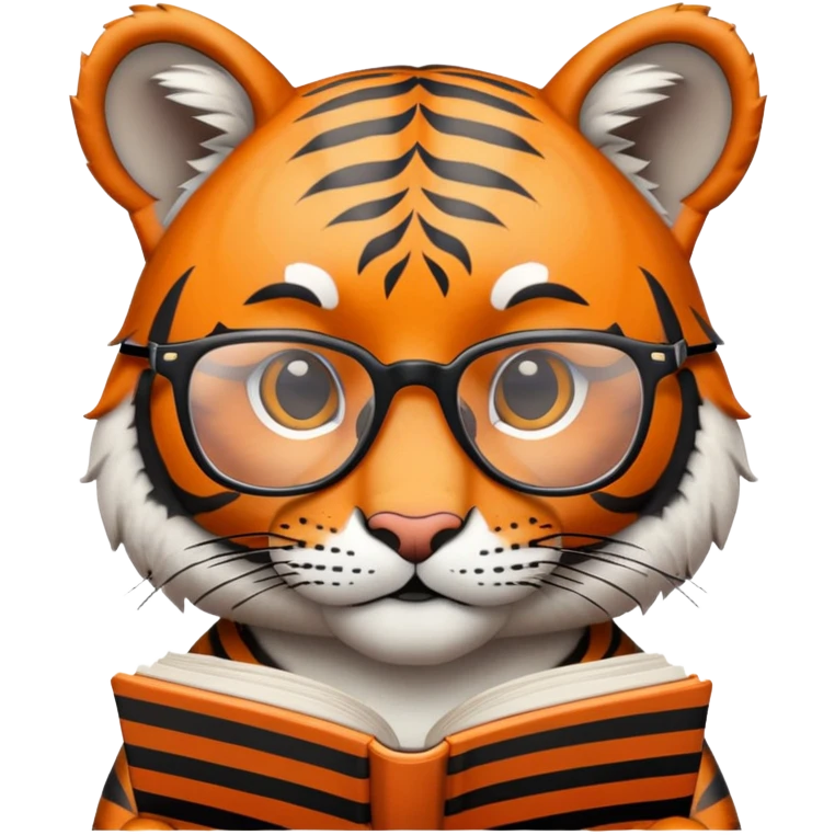 tiger face holding book wearing glasses for Twitch emote emoji