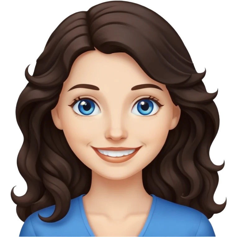 Smiling white woman with blue eyes and long wavy dark brown hair emoji