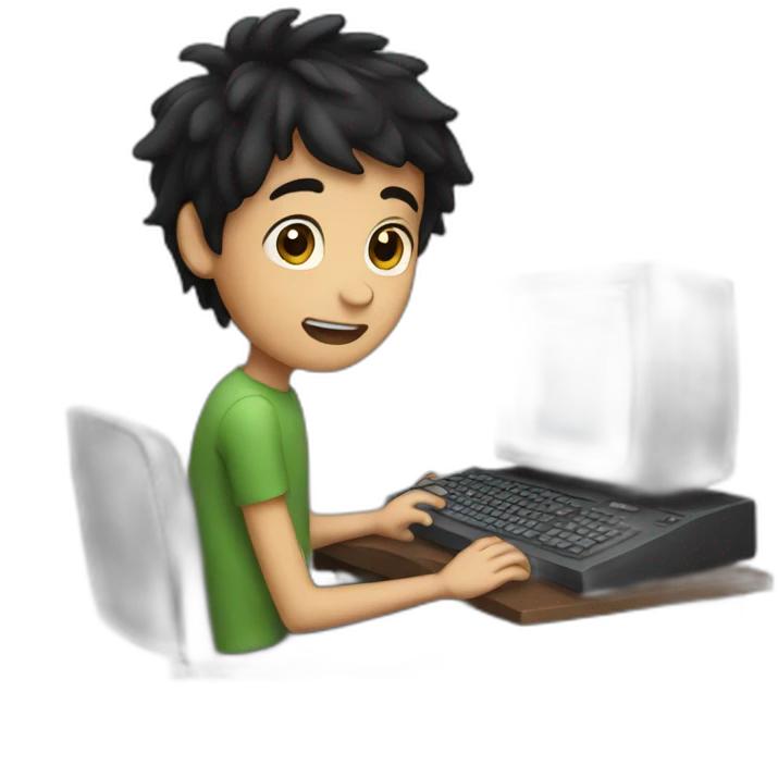 dark haired boy with a computer emoji