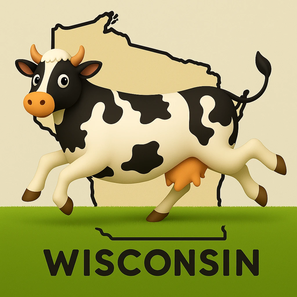 Add the outline of the state of Wisconsin in the background behind the cow and grass field emoji