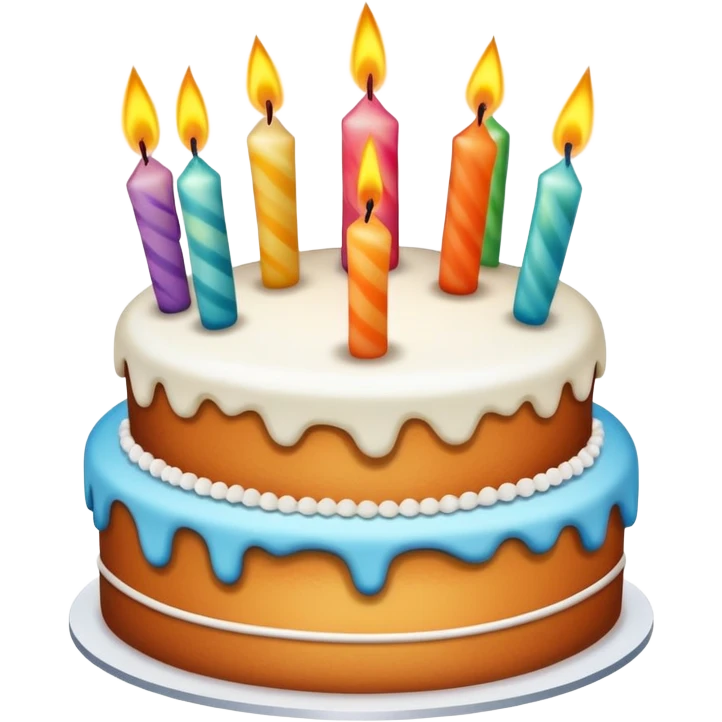 Birthday cake with candles and celebration emoji