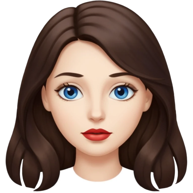 Woman with fair skin long brunette hair dark blue eyes and full lips emoji