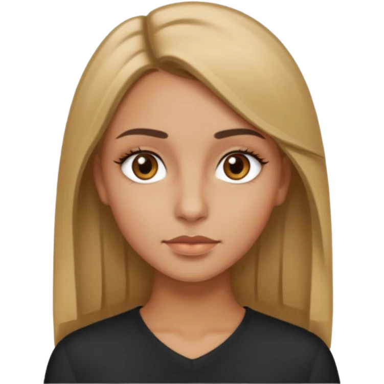 Dark blonde girl with hazel eyes small nose sleek eyebrows straight hair tanned skin tone but only slightly  emoji