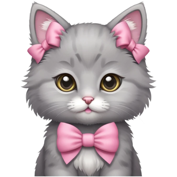 grey kitten wearing pink bow emoji