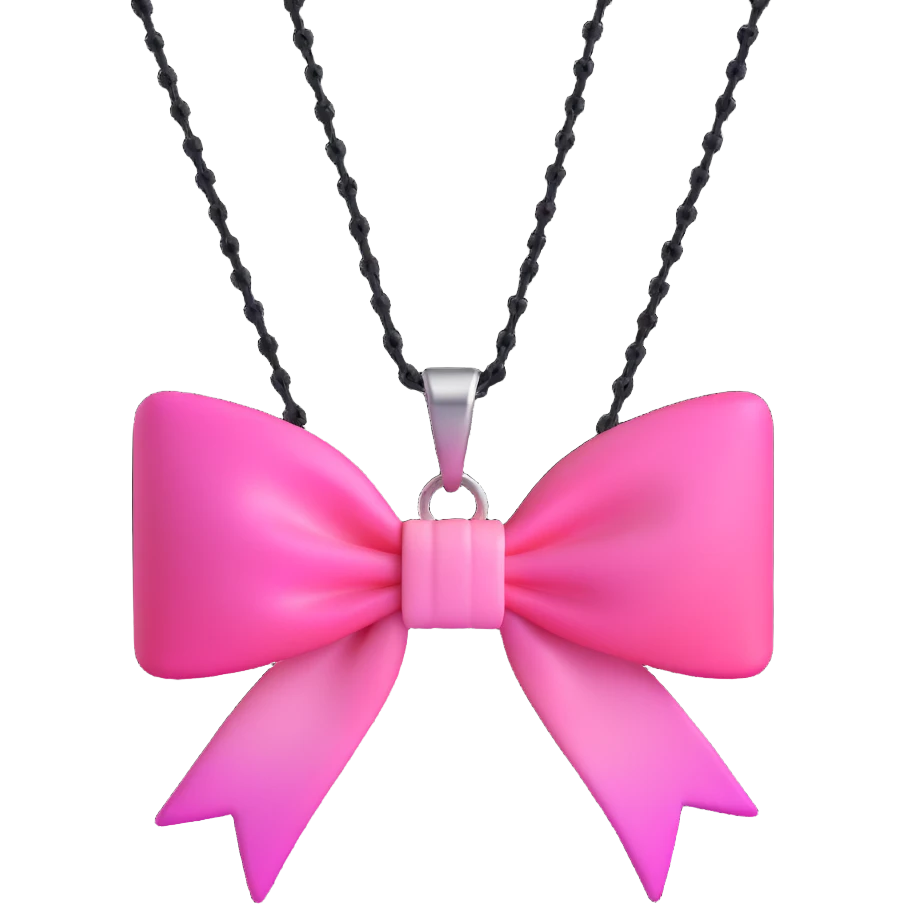 3D emoji style pink bow with gothic effect, ombre pink to black, black rose center, and silver chain details emoji