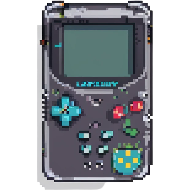GameBoy, pixel art style, blocky and retro, limited color palette, clear buttons and screen, classic handheld shape emoji