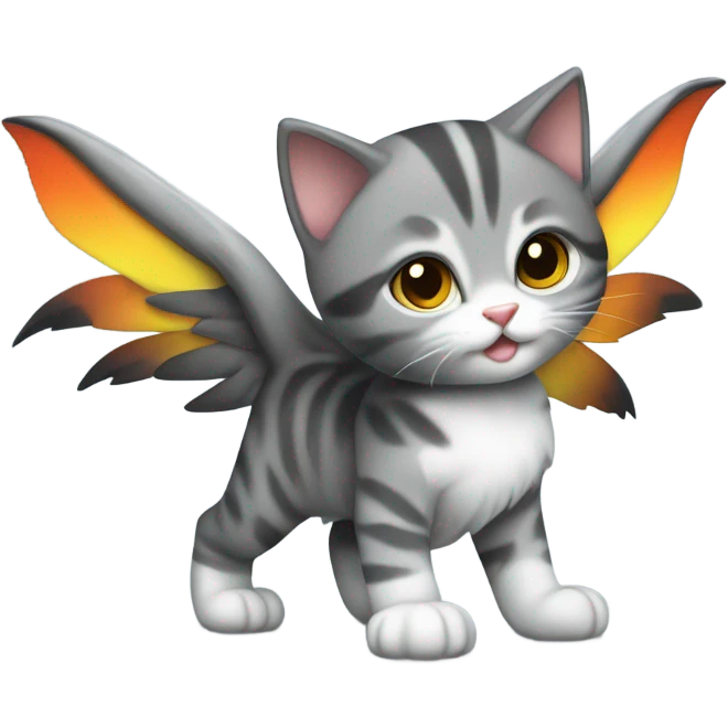 Grey and black tabby kitten with white legs, razor sharp talons and wings of fire  emoji