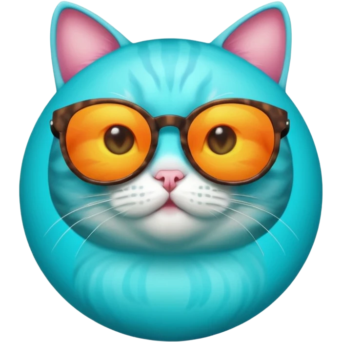 Cat A sphere in thermal camera effect, cyan color wearing sunglasses emoji