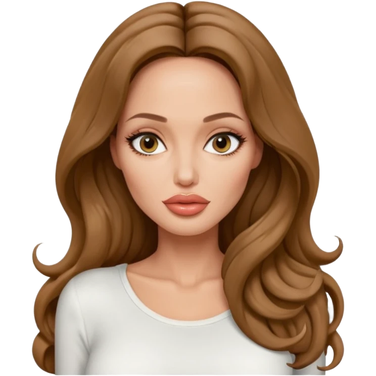 Angelina jolie , fashion model Beautiful woman model adult   large breasts  with close set eyes tan skin, full lips  long hair curled model white  top   emoji