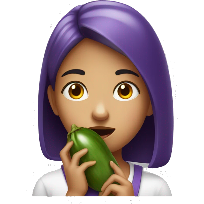 curious girl portrait gesture eating eggplant  emoji