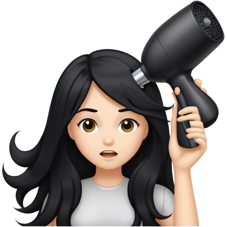 Girl blow drying her Long Black hair  emoji