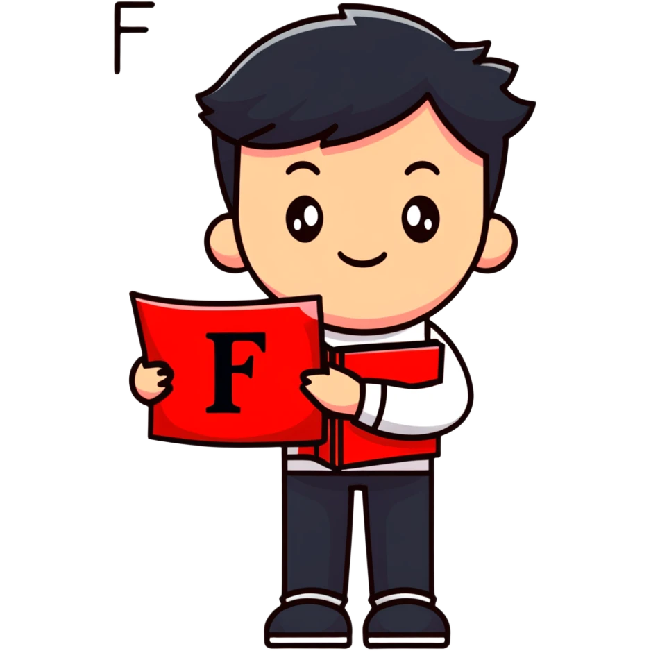 student with red F grade and slumped posture emoji