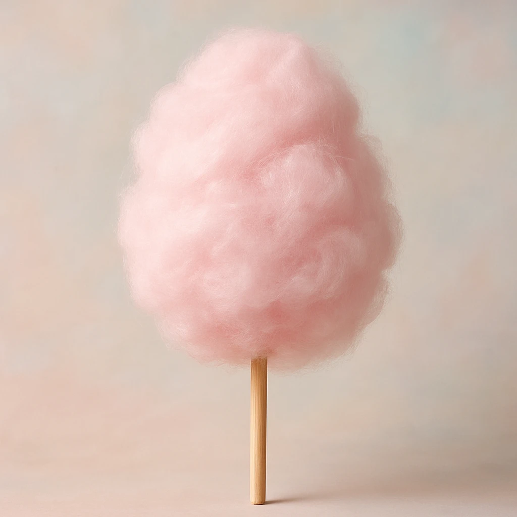 cotton candy on a stick, food photography style, realistic, pastel background emoji