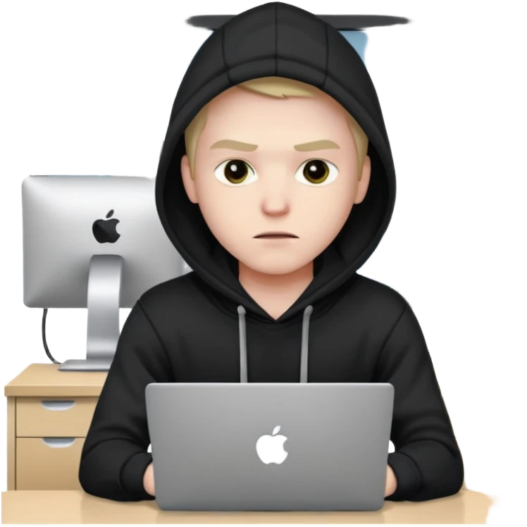 создай парня Айтишника хацкера че нибь получше по приличнее в капюшоне с нормальным фоне сзади emoji