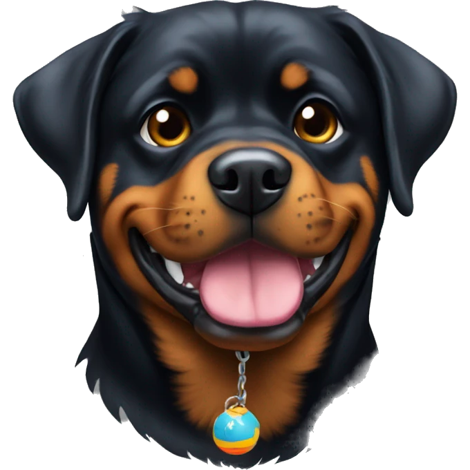 A Rottweiler with a toy emoji