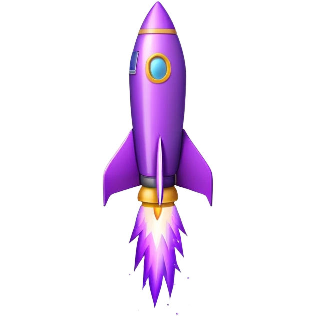 3D emoji of a rocket with purple trail launching upwards, sparkles, symbol of task in progress, clean background emoji