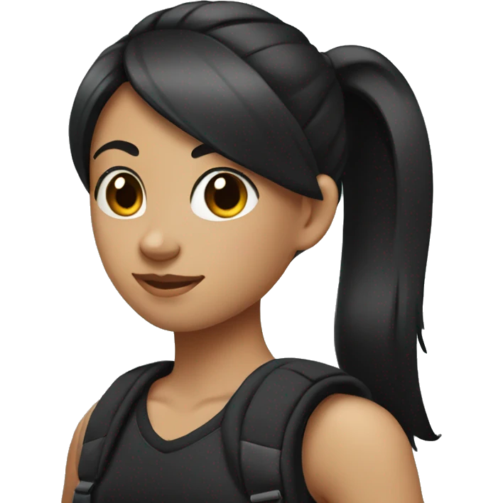 girl with black hair in a ponytail and a black sleeveless shirt wearing a backpack emoji