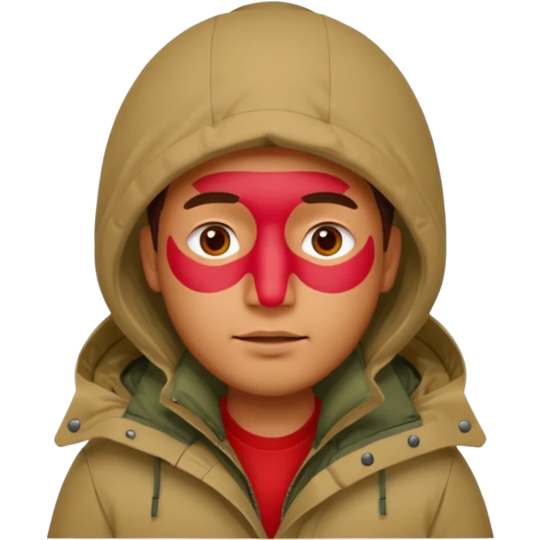 man in parka, red face emoji