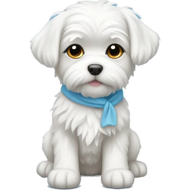 Maltese puppy with sky blue hair tie emoji