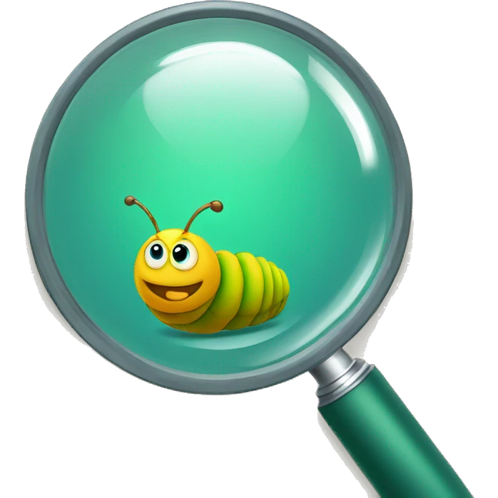 caterpillar under a big magnifying glass emoji