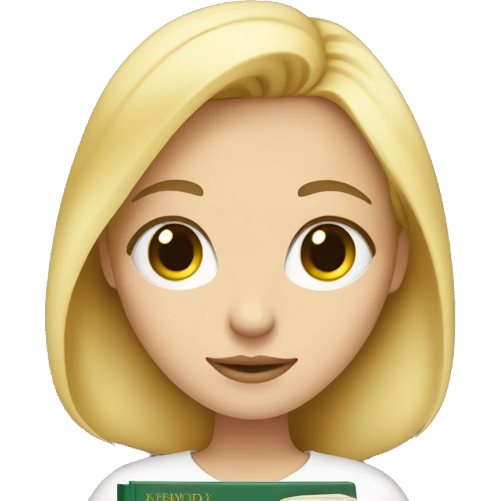 White skinned girl with green eyes and golden hair holding a book emoji