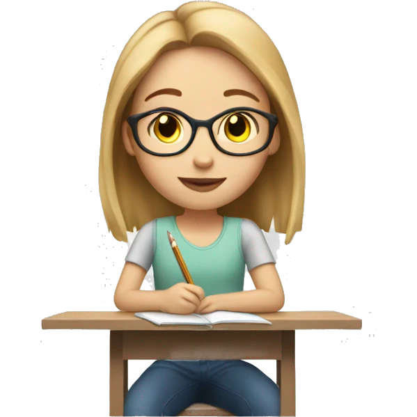 My white sister with light brown hair is doing her homework  emoji