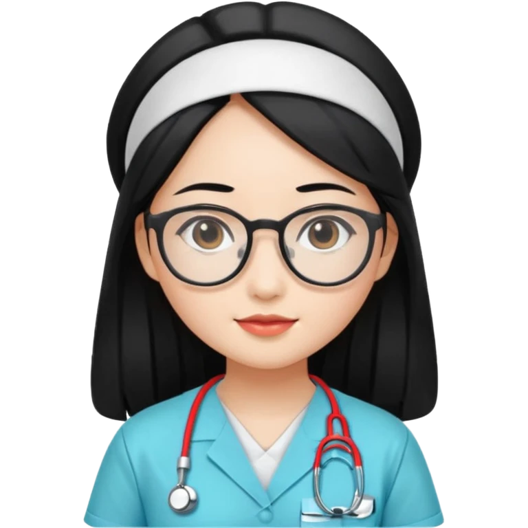Large breasted Beautiful Asian girl with long black hair and glasses wearing nurse scrubs emoji