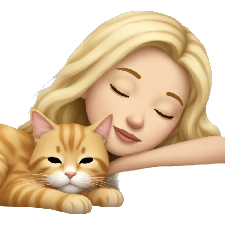 Pretty blonde girl sleeping with her beige main coon cat emoji