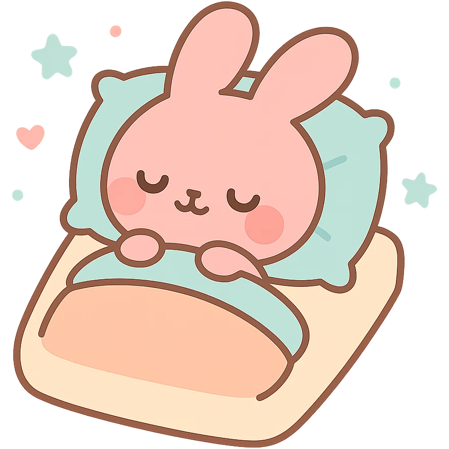 pink bunny sleeping on pillow and bed emoji