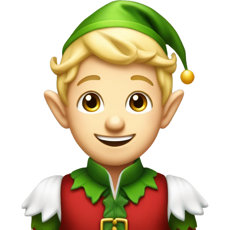 Cute little male Christmas elf with blonde hair and a 5 o clock shadow, smiling and blushing  emoji