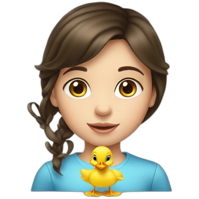 a little brunette girl with blue eyes with little ducklings emoji