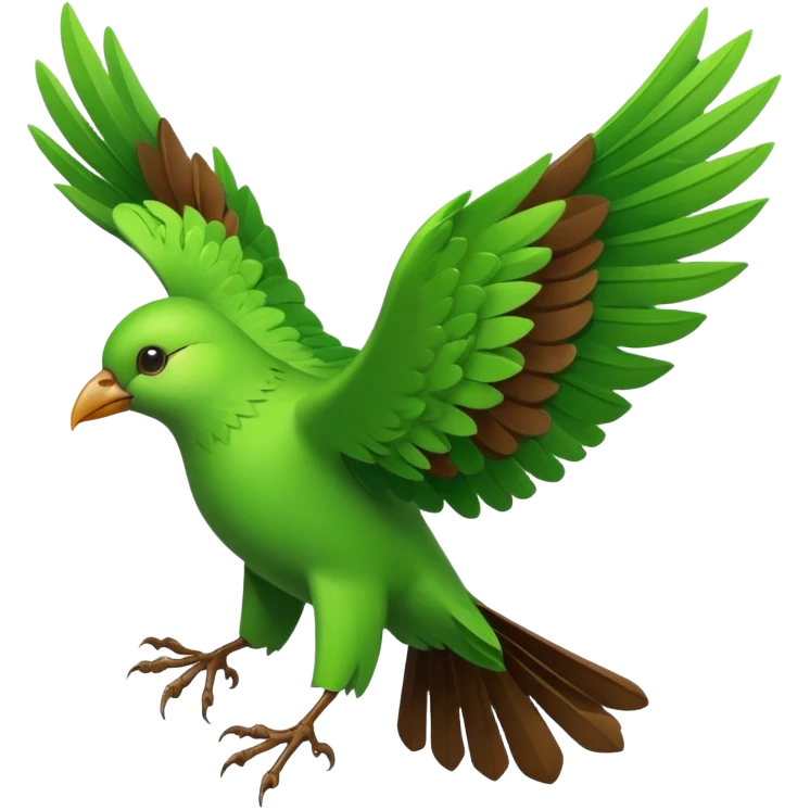 Green Bird flying with big wings made of leaves and branches  emoji