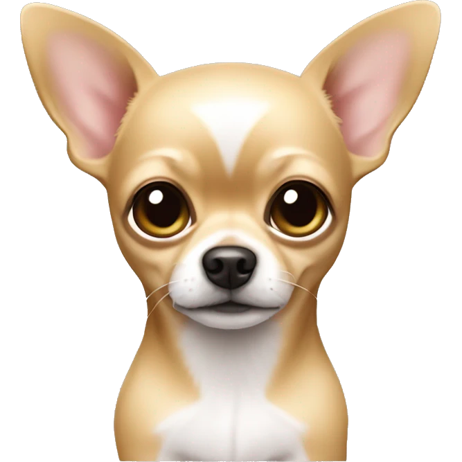 Blonde chihuahua (no white markings) with short hair and big ears holding a teddy bear emoji