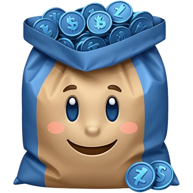 blue coins inside a brown bag  emoji