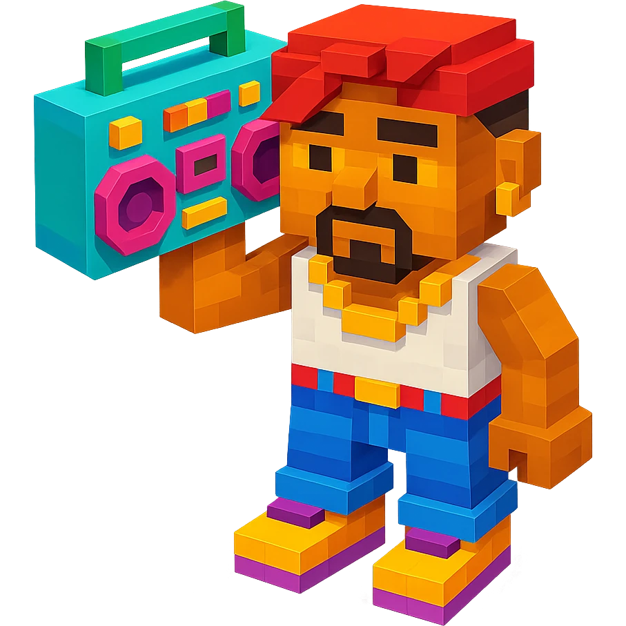 Lego 2Pac holding a boombox, detailed and colorful, retro hip-hop vibe emoji