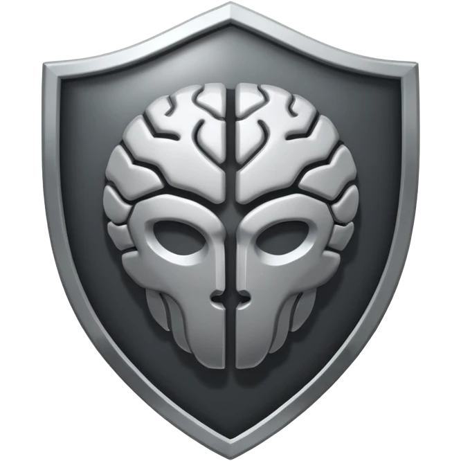 Minimal flat icon of a shield combined with a human brain, symbolizing self-control and mental discipline. Monochrome, premium style, high contrast, no text, dark theme friendly. emoji