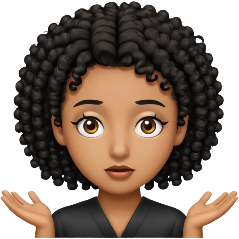 brown skin black curly head with lashes shrugging  emoji