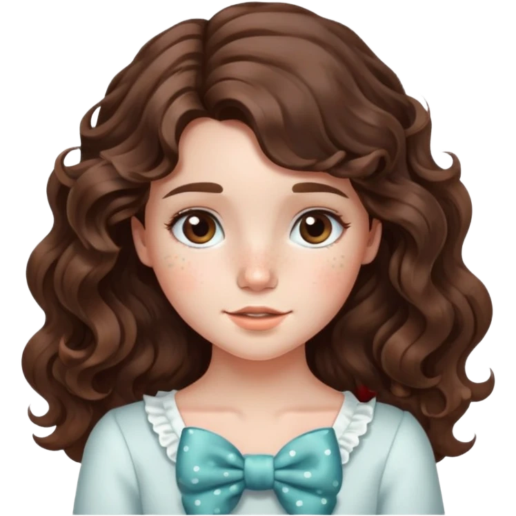 Brunette girl con pelo ondulado pecas y con un moño cute emoji