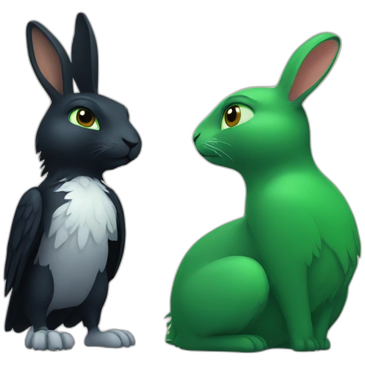 green rabbit and raven sitting  emoji