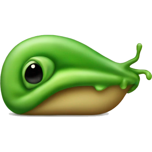 A green slug reading a bok emoji