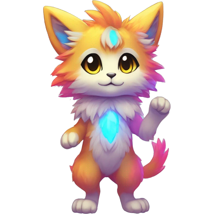 Anthro Fluffy Cool Cute Magical Elemental Shiny Colorful Neon Vibrant Colors Sparkle Kemono-style Chibi Fantasy-Animal-Fakémon-Pokémon-Hybrid Fur Sona Aesthetic Full Body emoji